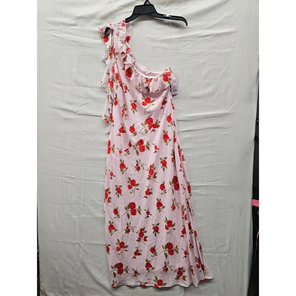 Wild Fable Womens One Shoulder Maxi Dress Pink Polyester Floral Size Large